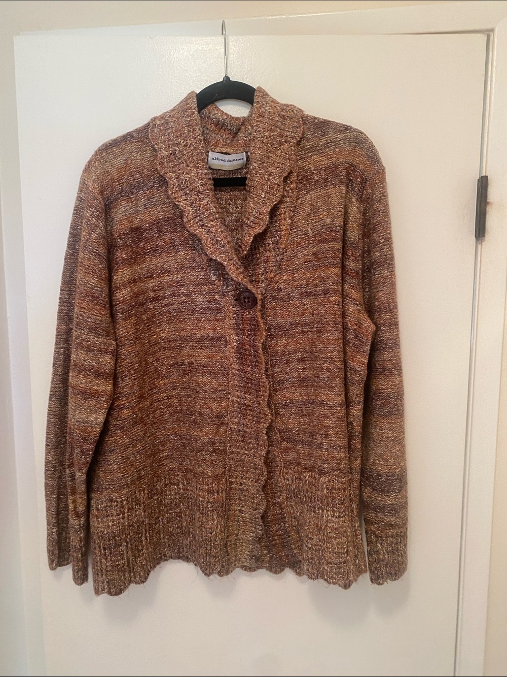 Alfred Dunner Brown Marled Scalloped Shawl-Collar Cardigan 3X